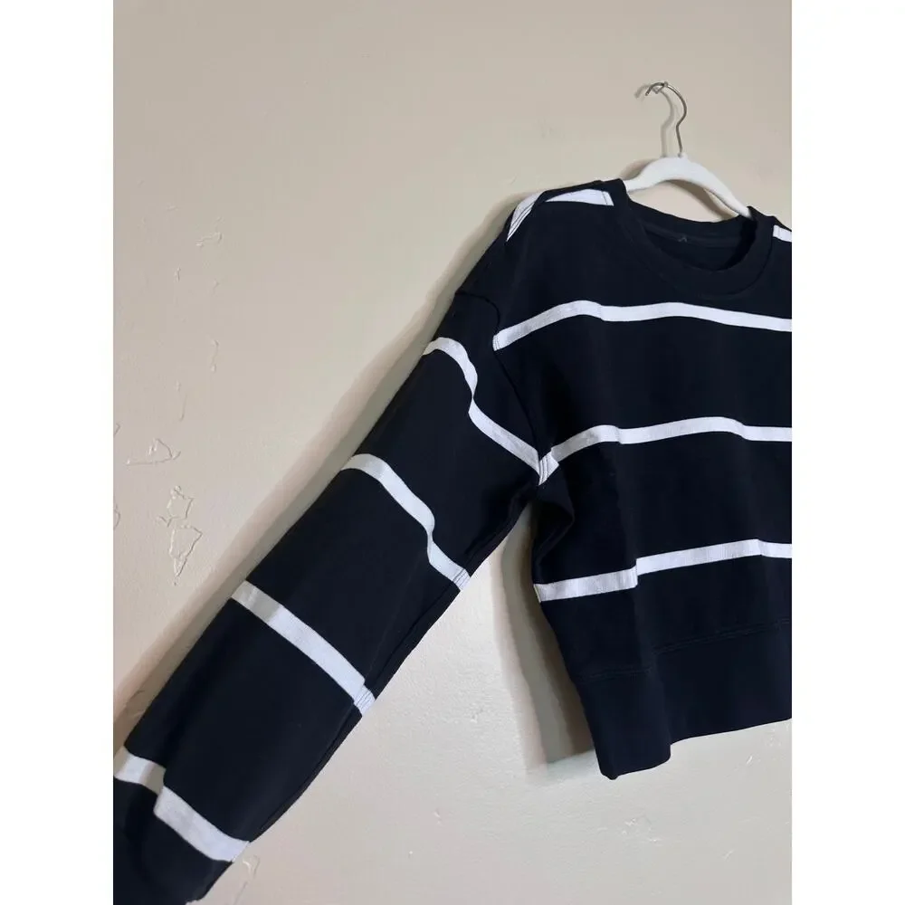 Lululemon Perfectly Oversized Cropped Crew Striped Black/White 4